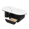 Luxury Modern Oval Coffee Table, 47.24'' Coffee Table with Storage Drawer, Faux Marble Top, Black Metal Center Table for Living Room