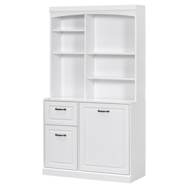 Bathroom Storage Cabinet with Tilt-Out Hamper, 70.9'' Tall Free Standing Organizer with Drawers & Adjustable Shelves, MDF Linen Tower with Steel Handles, White Finish