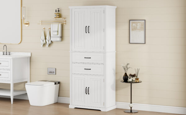 Storage Cabinet with Multi-Functional Storage Space for Kitchen/Bathroom/Dining Room/Living Room , 2 Drawers with Slide Rails, Adjustable Shelf, White