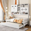 Twin Size Wooden Daybed With Twin Size Trundle, and All-in-One Cabinet and Shelf, White