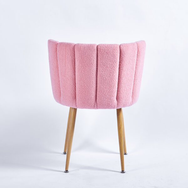 Modern pink dining chair(set of 2 ) with iron tube wood color legs, shorthair cushions and comfortable backrest, suitable for dining room, living room, cafe, simple structure.