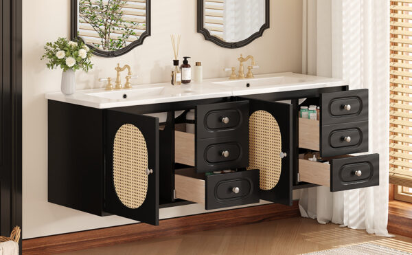 30" Bathroom Vanity with Ceramic Sink, Mid-Century Bathroom Vanity Cabinet with 2 Drawers, Bathroom Vanities Cabinet with Large Storage Space