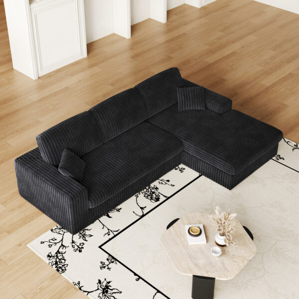 5adea5a815a346f388e9dc79693ec856_24910418238bd2875a0b01653973b1b6 114.5'Modern Corduroy Modular foam Sofa, Recliner Seat reversible Sofa, 2-in-1 Sofa with Recliner and L-Shaped Sofa Combination with Three Cushion Neck Pillow Combination and Two Throw Pillows