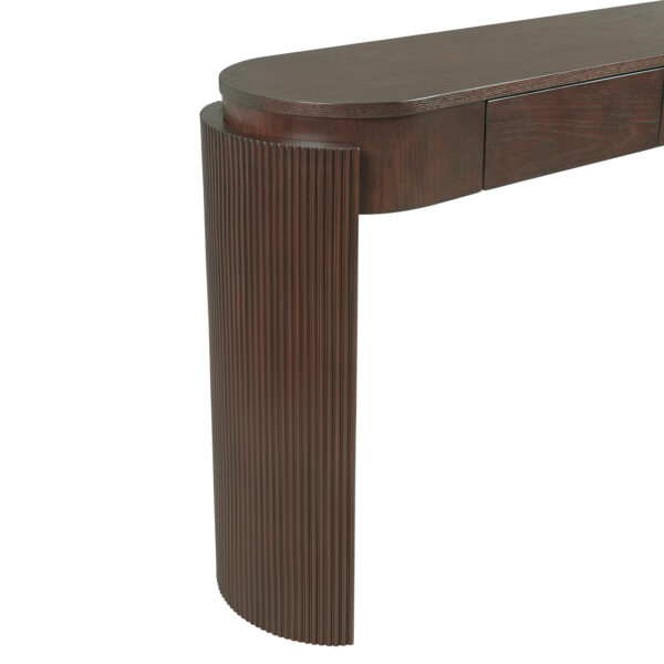 TREXM Entryway Table with Natural Wood Grain Finish, Console Table with Fluted Design, Oval Top and 2 Drawers for Entryway and Living Room (Espresso)