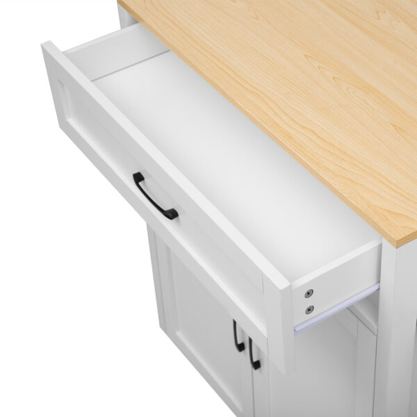 K&K 82.7 inch Kitchen Island with Extendable Dining Table for 4-6 Person,Two-tone Kitchen Table with Double-sized Storage, Power Outlet, Kitchen island with Storage 2 Drawers 2 Side Open Shelves,White