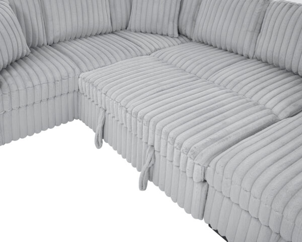 122 Inch Pull Out Couch, Rabbit plush Fabric Sofa Bed with USB Ports & Comfy Upholstered, Oversized U Shape Sectional Sleeper Sofa Bed with Storage Chaise, Grey