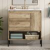 30" Modern Wood Fixture Bathroom Vanity, Bathroom Cabinet with Sliding Drawer, Bathroom Storage Cabinet with Ceramic Basin Sink Top, Single Bathroom Vanities Cabinet with Doors and Open Shelf