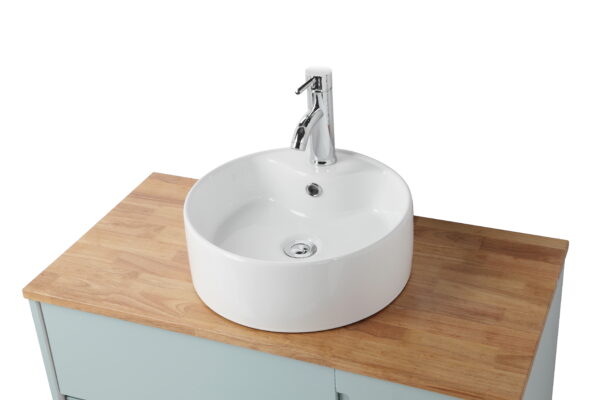 5bf8babe90f34660b23653fa7bf81470_aa6074b2c2a7e935efcc6084d7fd109c 36-Inch Double Drawer + Single Door Wall-Mounted Bathroom Vanity .Blue Cabinet + Solid Wood Natural Top,Round Art Ceramic Sink Modern Minimalist Design,For Bathroom