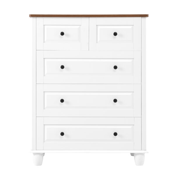ZM White Dresser with 5 Drawers, Tall Chest of Drawers, 5 Drawer Dresser with Deep Space, Wood Storage Cabinet for Living Room, Hallway, Office, White