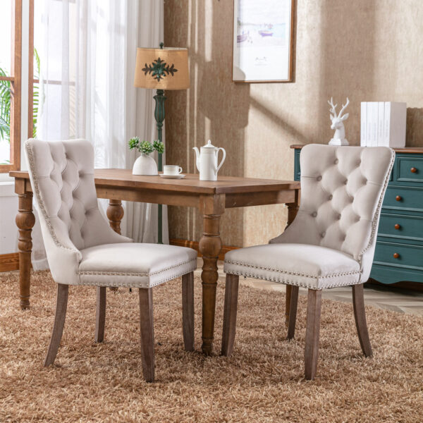 5c39e7cc4b2440f79e0b8efa99944a18_20220618_e3a5e9d391ef741742d009a37243c430 Nikki Collection Modern, High-end Tufted Solid Wood Contemporary Velvet Upholstered Dining Chair with Wood Legs Nailhead Trim 2-Pcs Set,Beige, SW2001BG