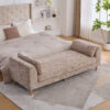 83.1"Wide Modern Upholstered End of Bed Bench with Armrests, Chenille Chaise Lounge Couch with 2 Bolster Pillows, Daybed with Rubberwood Legs For Living Room,Bedroom,Apartment,Guestroom, Wheat