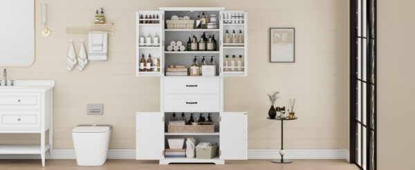 Storage Cabinet with Multi-Functional Storage Space for Kitchen/Bathroom/Dining Room/Living Room , 2 Drawers with Slide Rails, Adjustable Shelf, White