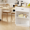 K&K 82.7 inch Kitchen Island with Extendable Dining Table for 4-6 Person,Two-tone Kitchen Table with Double-sized Storage, Power Outlet, Kitchen island with Storage 2 Drawers 2 Side Open Shelves,White