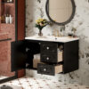 30" Bathroom Vanity with Ceramic Sink, Mid-Century Bathroom Vanity Cabinet with 2 Drawers, Bathroom Vanities Cabinet with Large Storage Space