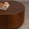 Handcraft Round Nesting Coffee Table Set of 2, - Chic Wave Stripe Edge, Modern Stylish Wooden Circle Fluted Center Table for Living Room