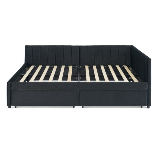 5d7c412d89a548c28872dede3babfc21_bf3619f000cca6525d105998541647fa Full Size Upholstered Tufted Bed Frame with Two Drawers, Sofa Bed Frame with Comfortable Backrest and Armrests, Velvet, Black(79.5''x58''x25'')