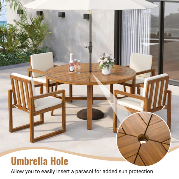5-Piece Outdoor Patio Dining Set Acacia Wood Outdoor Dining Set Patio Furniture Set with Four  Armchairs and a Table for Garden, Balcony, Backyard, Beige
