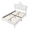 Full Size Upholstered Bed Frame with LED Lights,Modern Upholstered Princess Bed With Crown Headboard,White