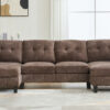U-shaped Sectional Sofa 103.5" Chenille Fabric Couch with Dual Chaise Lounges, Storage Pockets and Armrest Pillows for Living Room, Brown