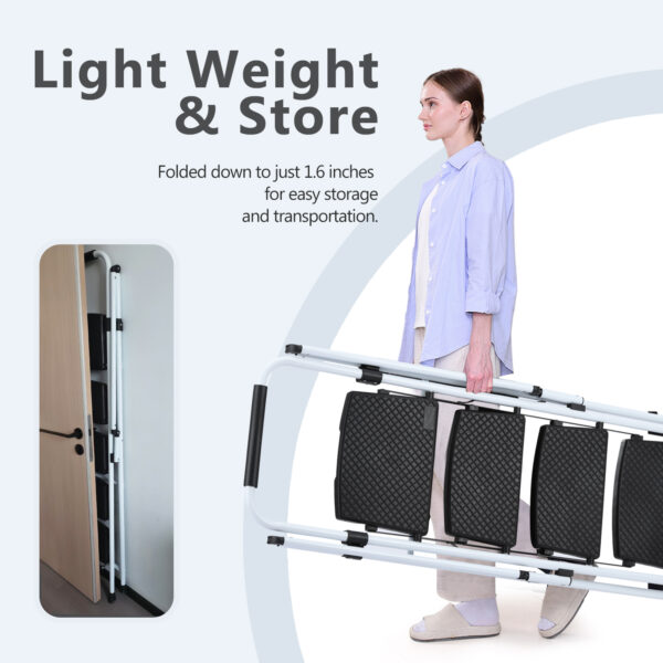 5eb25e29b1454524855c90ce007d2ef6_3989e49868308c7382513882a568ed35 White four-step ladder, light folding four-step stool, wide anti-skid pedal and safety handle, strong steel ladder, multi-purpose ladder, applicable to family, kitchen, office elevator