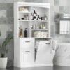 Bathroom Storage Cabinet with Tilt-Out Hamper, 70.9'' Tall Free Standing Organizer with Drawers & Adjustable Shelves, MDF Linen Tower with Steel Handles, White Finish