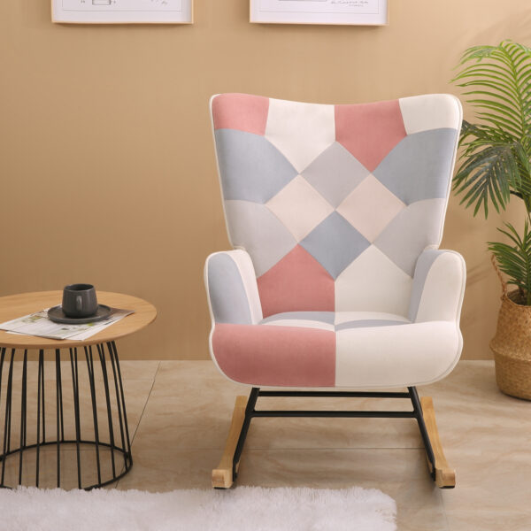 5fd41340bf41413ab1d4d7bdc281882b_20230723_b9b298c0d1f31918cb73c783bb283619 Accent Rocking Chair, Mid Century Fabric Rocker Chair with Wood Legs and Patchwork Linen for Livingroom Bedroom
