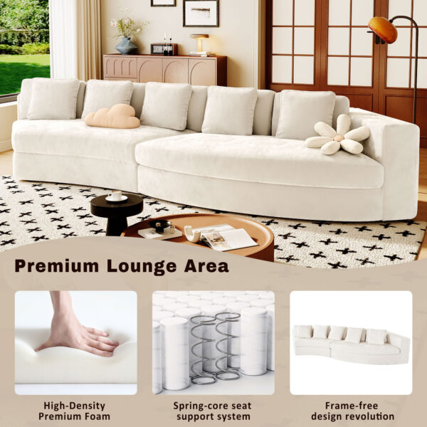 U_Style 115.7" Pure Foam Modular Sofa, 2-Piece Set with 5 Cushions, 4-Seater, Chenille Jacquard Fabric, Curved Design, No Assembly Required, Soft Upholstered Sofa for Living Room & Bedroom