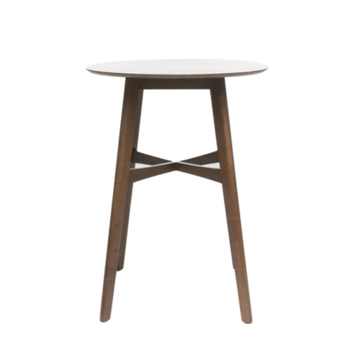 Mid-Century Modern Round Wooden Bar Table – 42" High Bar Table with Tapered Legs for Kitchen, Dining Room or Home Bar, Natural Walnut