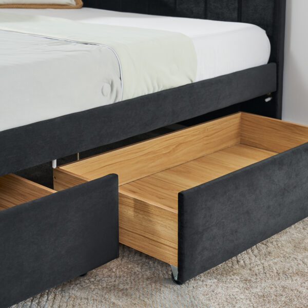 6077f66421d940d8893605c72dfbbb18_f723b00f20089b4ee23f31b7df56055e Full Size Upholstered Tufted Bed Frame with Two Drawers, Sofa Bed Frame with Comfortable Backrest and Armrests, Velvet, Black(79.5''x58''x25'')