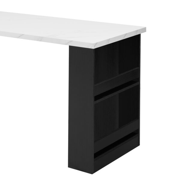 K&K 82.7 inch Kitchen Island with Extendable Dining Table for 4-6 Person,Faux Mable Kitchen Table with Double-sized Storage,Power Outlet,Kitchen island with Storage 2 Drawers 2 Side Open Shelves,Black