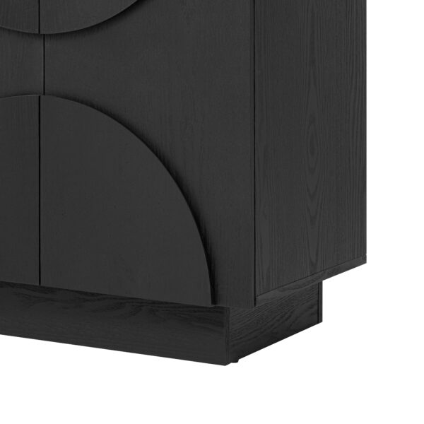 TREXM 4-Door Large Storage Sideboard, Wood Sideboard Cabinet with Semi-Circular Handles and Adjustable Shelves for Dining Room, Kitchen, and Living Room (Black)