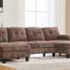 U-shaped Sectional Sofa 103.5" Chenille Fabric Couch with Dual Chaise Lounges, Storage Pockets and Armrest Pillows for Living Room, Brown