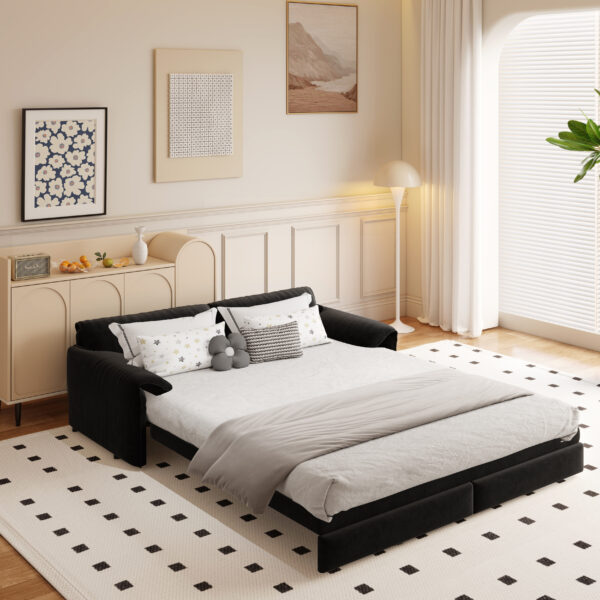 66" Queen Pull Out Sofa Bed, 3-in-1 Convertible Sleeper Sofa with Side Storage,Multi-Functional Velvet Loveseat Bed for Living Room,Bedroom,Apartment,Office.(Old Sku:W1885P154638/W1885P214784)