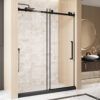Frameless Single sliding shower door  60 "W x 76" H, 1/4 "(6 mm) Clear Tempered Glass, Explosion Proof Film, Stainless Steel Handle Square Tube Track ,Matte Black