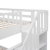 Stairway Full-Over-Full Bunk Bed with Storage and Guard Rail for Bedroom, Dorm, White color