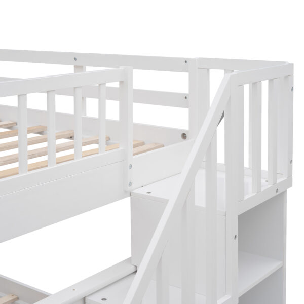 Stairway Full-Over-Full Bunk Bed with Storage and Guard Rail for Bedroom, Dorm, White color