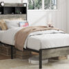 Full size bed frame, wooden platform bed frame, with storage and 2 USBs, no noise, no need for box springs, easy to assemble tools, large storage space under the bed, Antique Gray