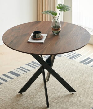 42.1"BLACK AND WOOD COLOR Table Mid-century Dining Table for 4-6 people With Round Mdf Table Top, Pedestal Dining Table, End Table Leisure Coffee Table,cross leg