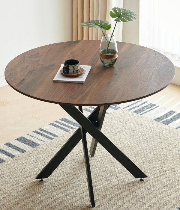 646a3042bacc469f915a254d854acf0d_4555deb045a66d9d870e4f156e8ce954 42.1"BLACK AND WOOD COLOR Table Mid-century Dining Table for 4-6 people With Round Mdf Table Top, Pedestal Dining Table, End Table Leisure Coffee Table,cross leg