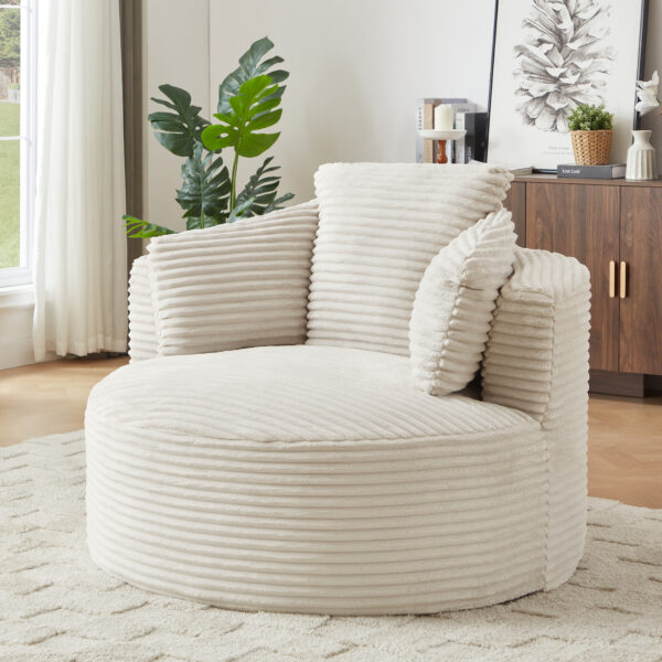 65895d3250da4c098c23b5f127ec3b3a_c4be145efeec2aaba7e998df7db3b7d9 Compressible Corduroy Round Chair with Cushioned Backrest - Modern Comfort Seating for Living Room,Office,Apartment(no swivel)