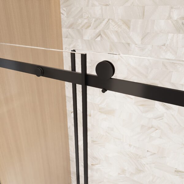 65ab7989113e4cc5a3bbd7f113eb449f_92544056f8f8af175d9700c457dff836 Frameless Single sliding shower door 60 "W x 76" H, 1/4 "(6 mm) Clear Tempered Glass, Explosion Proof Film, Stainless Steel Handle Square Tube Track ,Matte Black