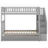 Twin over Twin Bunk Bed with Trundle and Storage, Gray