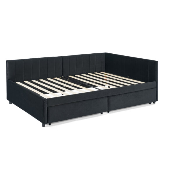 673520e81bf64b88aa02e4e3e1648ec7_c56318edbac34952ab2a921d5fc61edf Full Size Upholstered Tufted Bed Frame with Two Drawers, Sofa Bed Frame with Comfortable Backrest and Armrests, Velvet, Black(79.5''x58''x25'')
