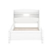 Wood Twin Size Platform Bed with Built-in LED Light, Storage Headboard and Guardrail, White