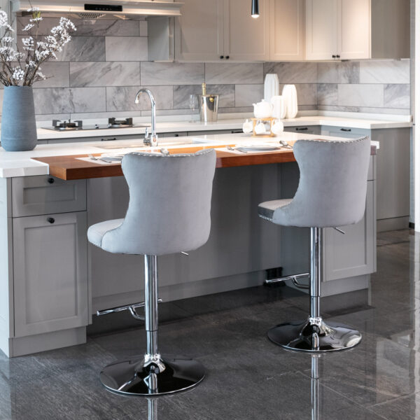 Swivel Velvet Barstools Adjusatble Seat Height from 25-33 Inch, Chrome base Bar Stools with Backs Comfortable Tufted for Home Pub and Kitchen Island,Set of 2,  AS1712GY, Gray