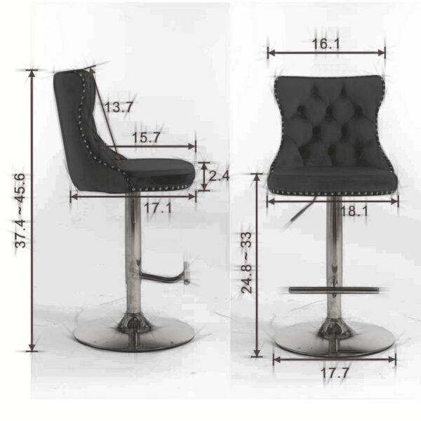 Swivel Velvet Barstools Adjusatble Seat Height from 25-33 Inch, Chrome base Bar Stools with Backs Comfortable Tufted for Home Pub and Kitchen Island,Set of 2,  AS1712GY, Gray