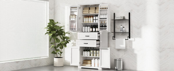 Storage Cabinet with Multi-Functional Storage Space for Kitchen/Bathroom/Dining Room/Living Room , 2 Drawers with Slide Rails, Adjustable Shelf, White