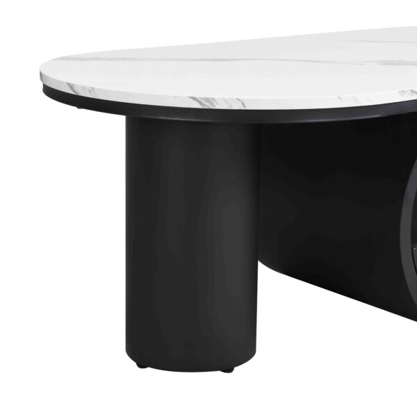 Luxury Modern Oval Coffee Table, 47.24'' Coffee Table with Storage Drawer, Faux Marble Top, Black Metal Center Table for Living Room