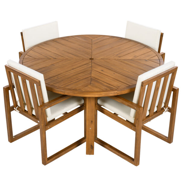 5-Piece Outdoor Patio Dining Set Acacia Wood Outdoor Dining Set Patio Furniture Set with Four  Armchairs and a Table for Garden, Balcony, Backyard, Beige