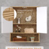 Bathroom Wall Cabinet with Double - Door, Bottom Shelf, Wavy - Patterned Doors, Adjustable Inner Shelf, Easy Installation, White & Natural Wood